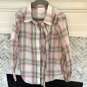 Hanna Andersson White Button-Up Shirt with Red, Yellow, Green & Navy Plaid